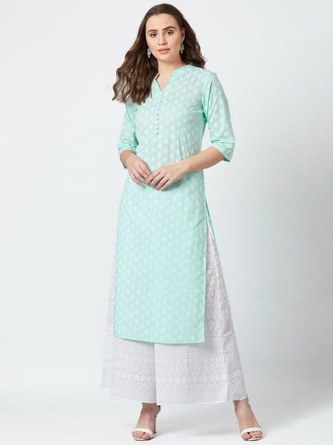 panit turquoise printed straight kurta