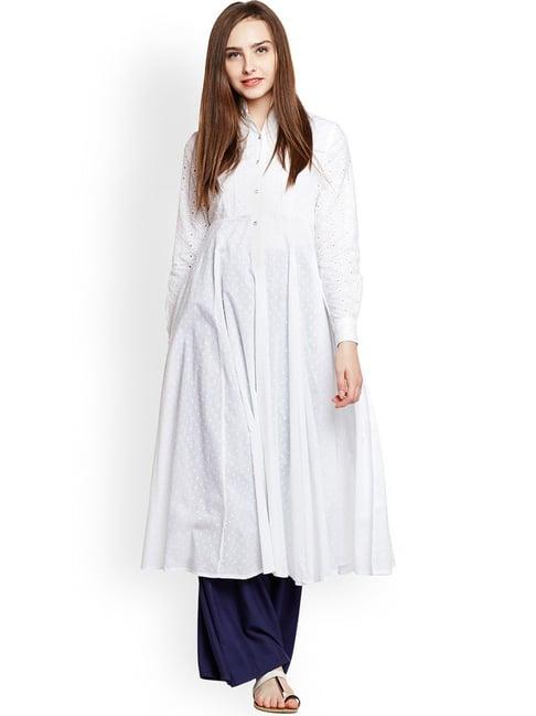 panit white embroidered fit & flare kurta