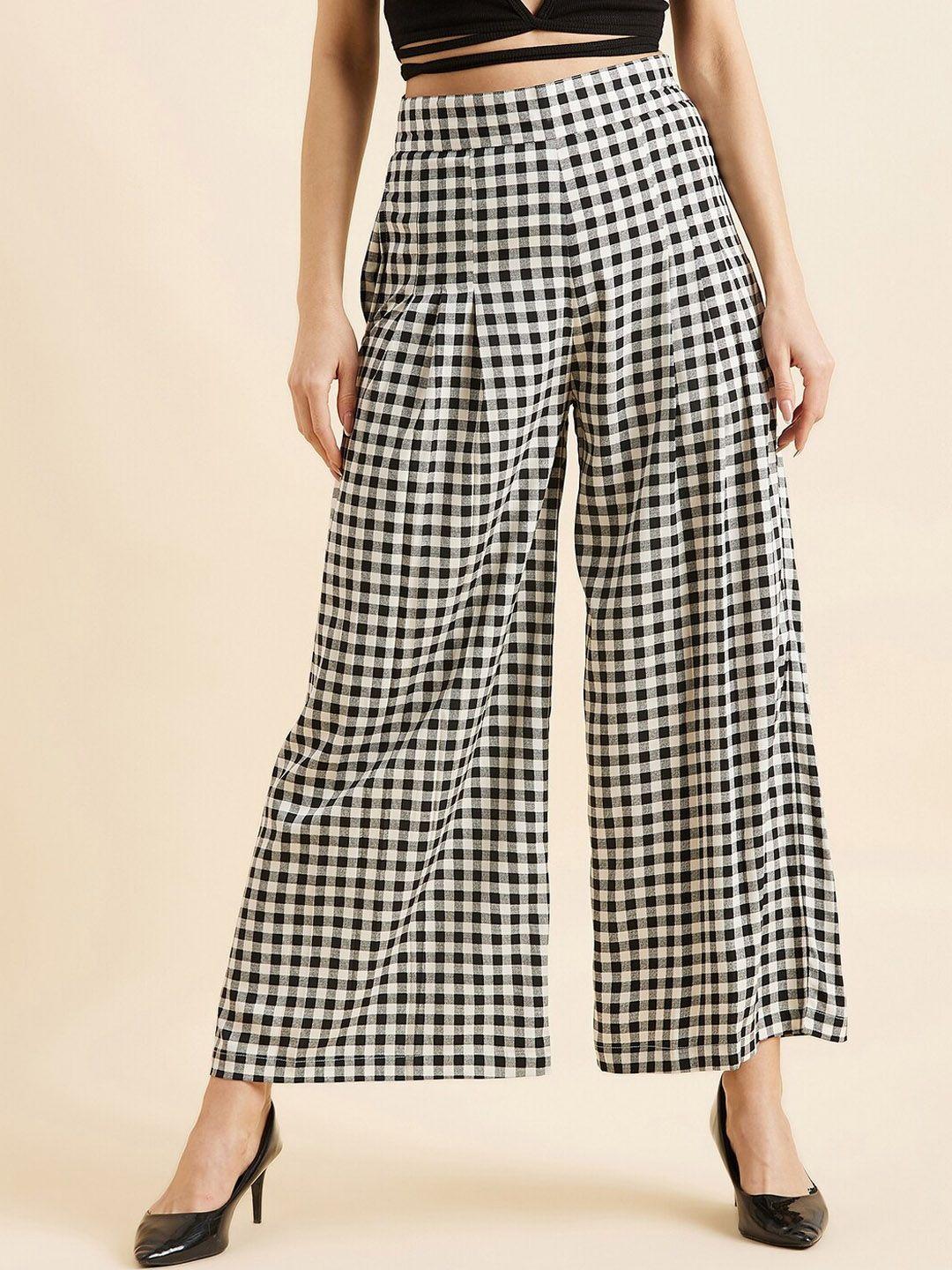 panit women black checked trousers