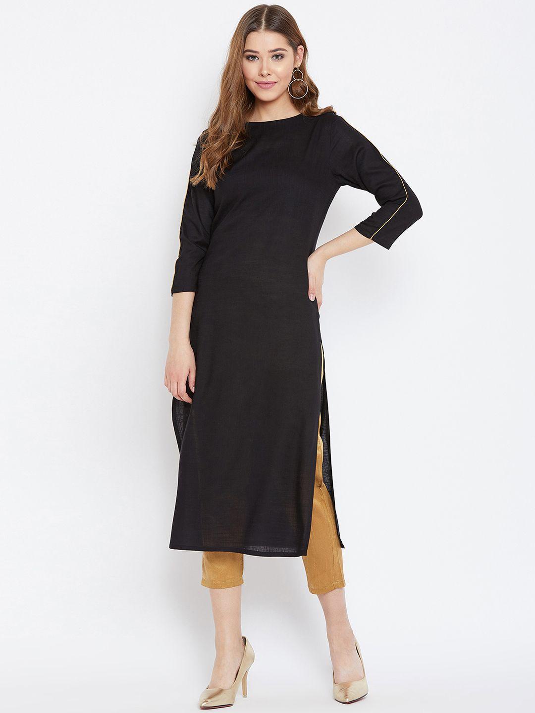 panit women black solid straight kurta