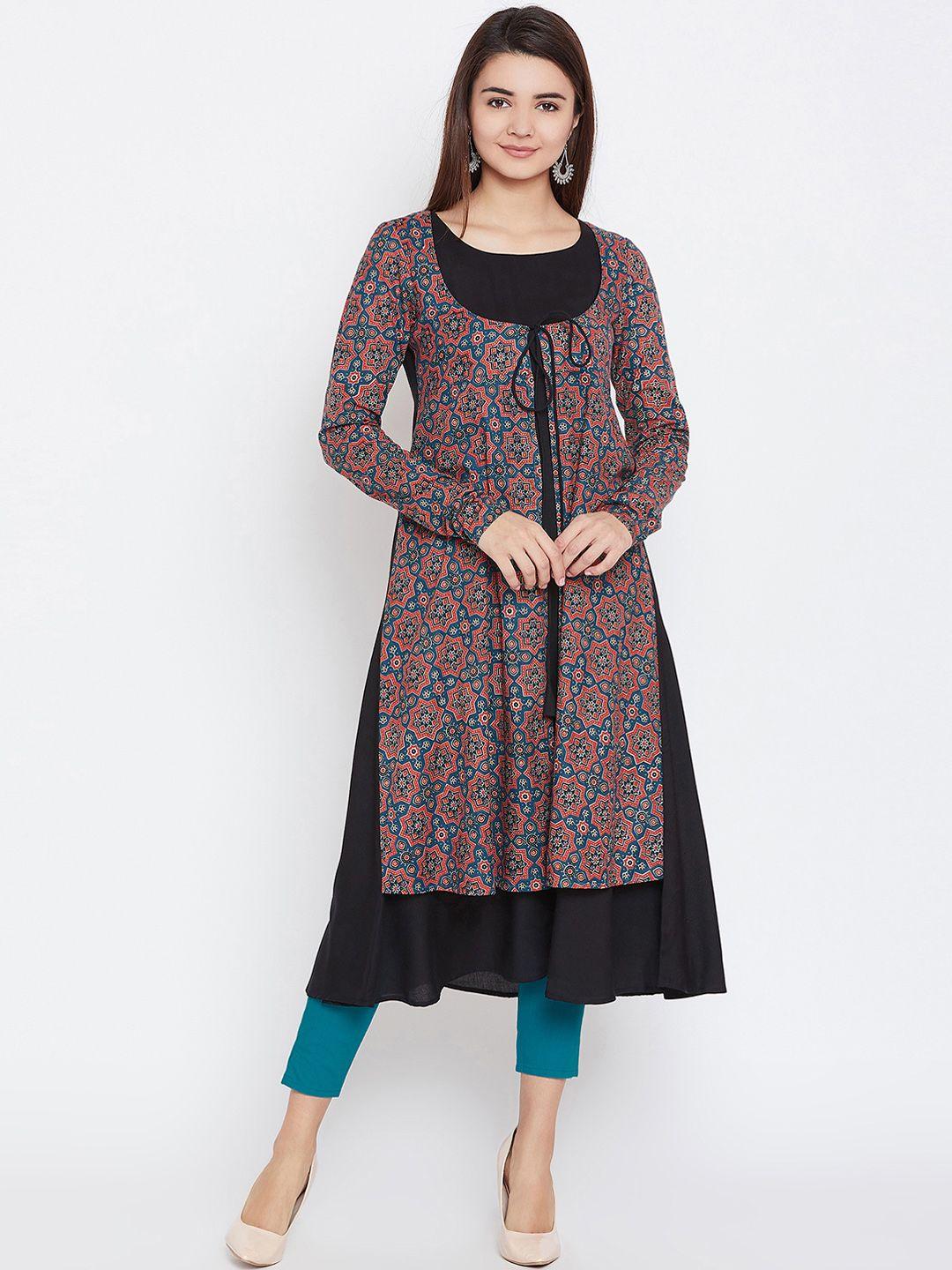 panit women blue & black printed a-line kurta