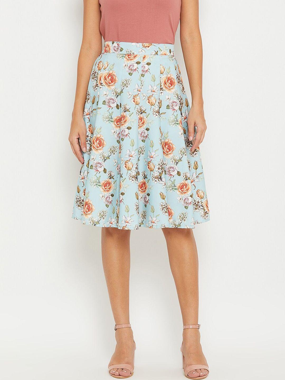 panit women blue & pink floral printed a-line crepe skirt