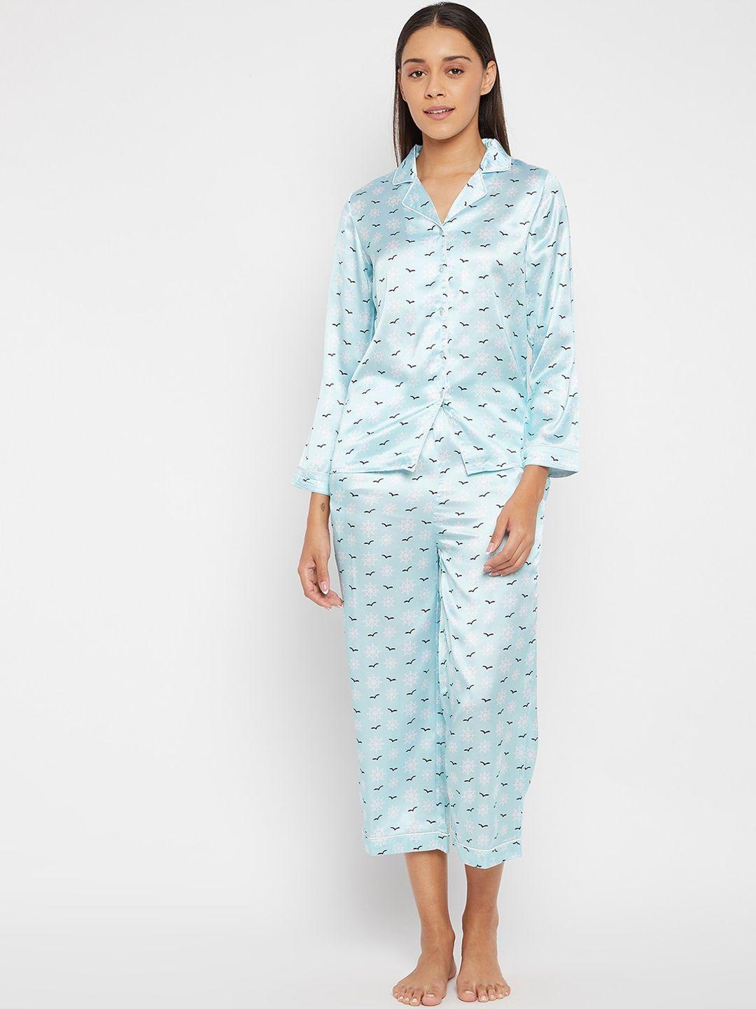 panit women blue & white printed night suit