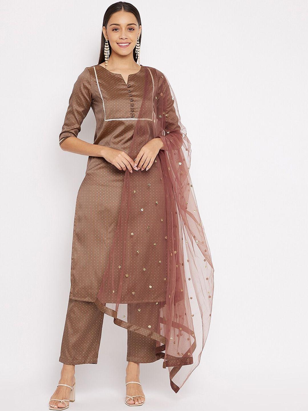 panit women brown embroidered gotta patti kurta with trousers & with dupatta