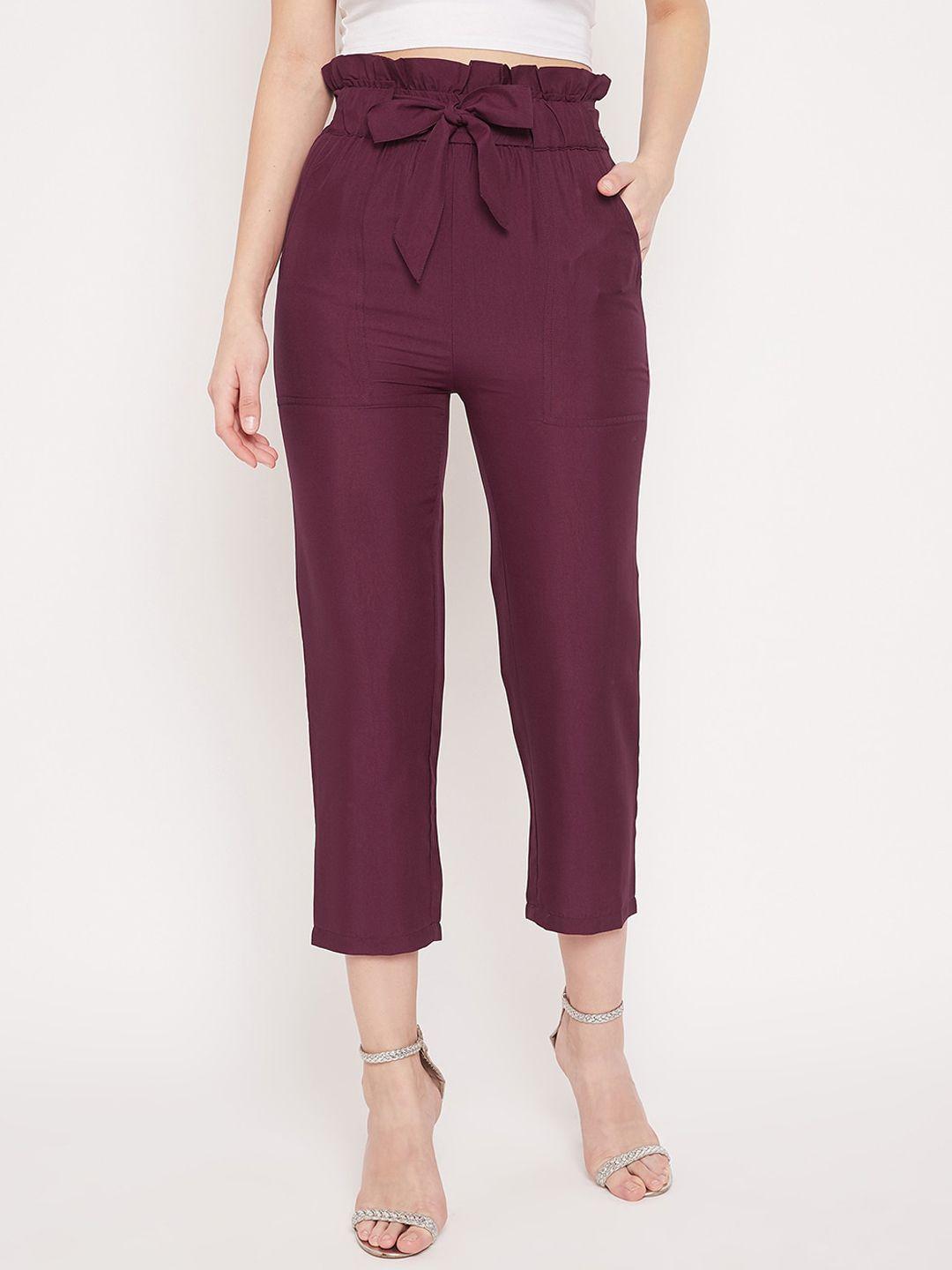 panit women burgundy regular fit solid regular trousers