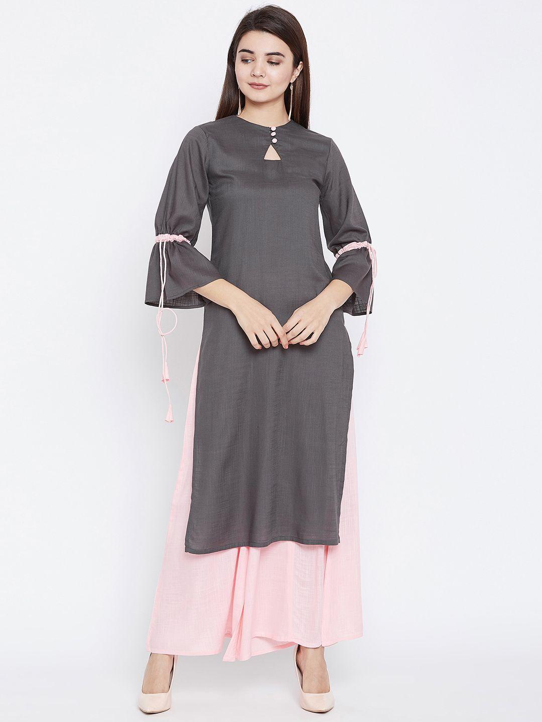 panit women charcoal grey solid straight kurta