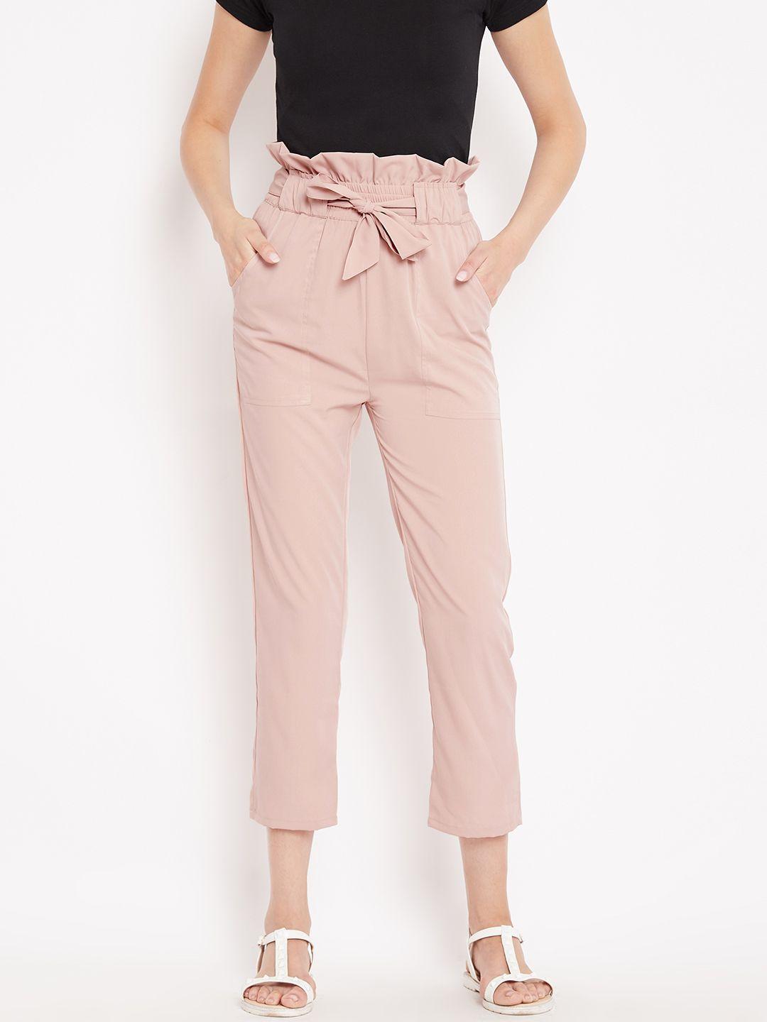 panit women dusty pink regular fit solid peg trousers