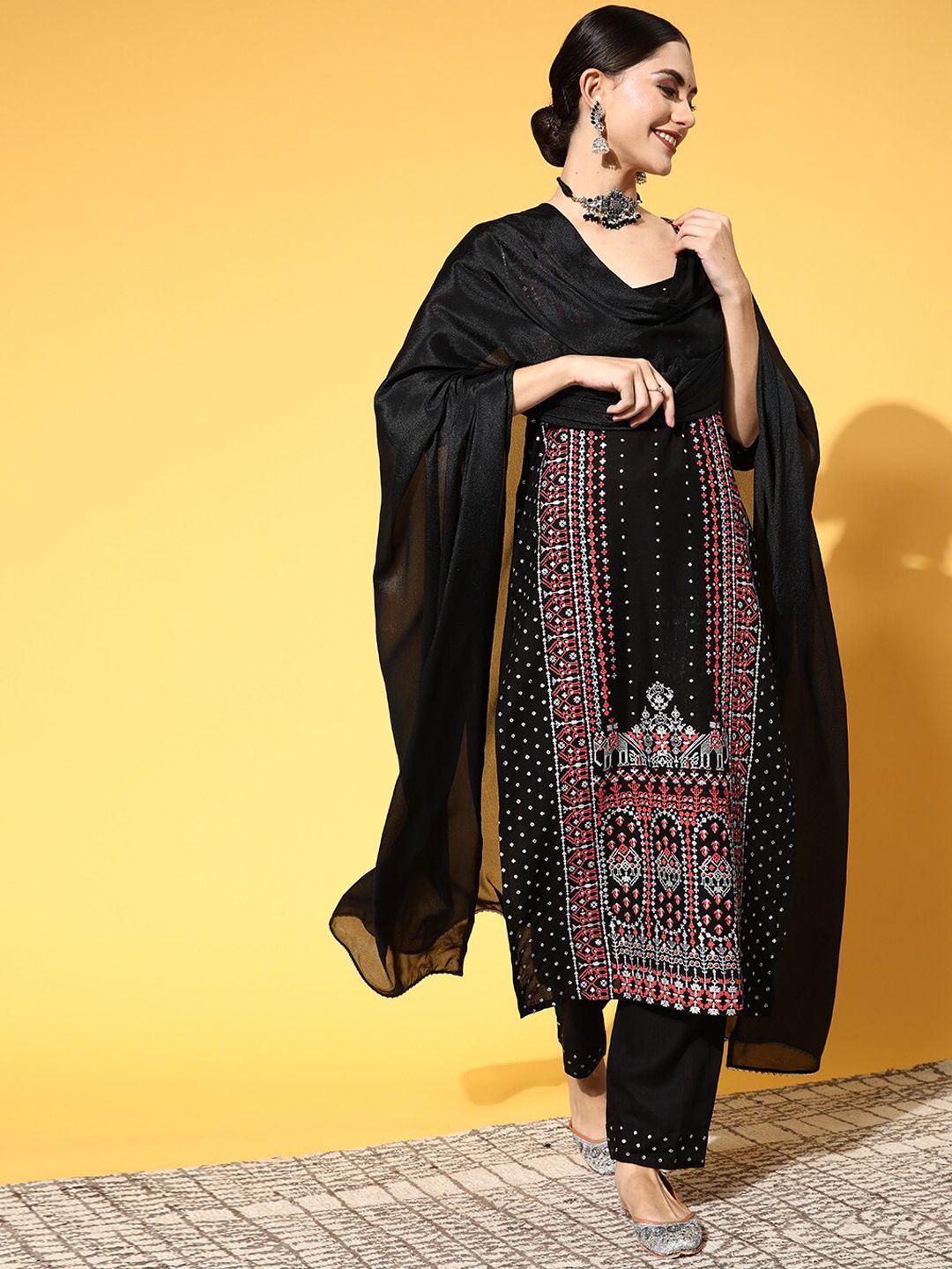 panit women ethnic motifs printed kurta with trousers & dupatta