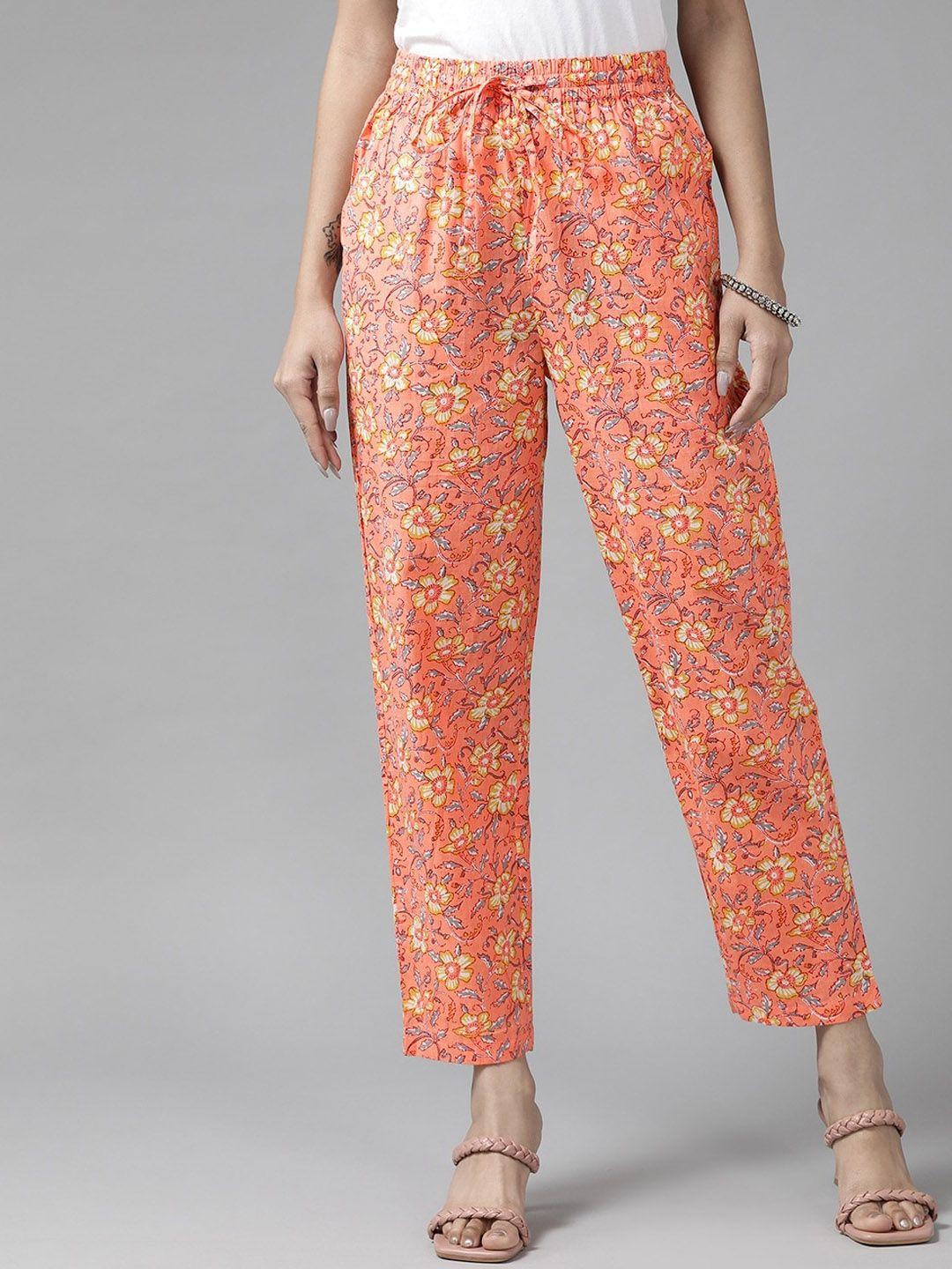 panit women floral printed relaxed straight leg easy wash cotton trousers