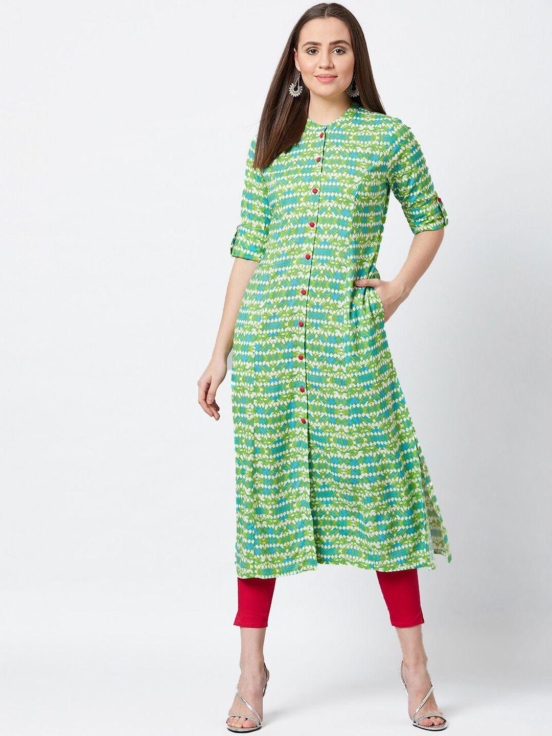 panit women green printed a-line kurta