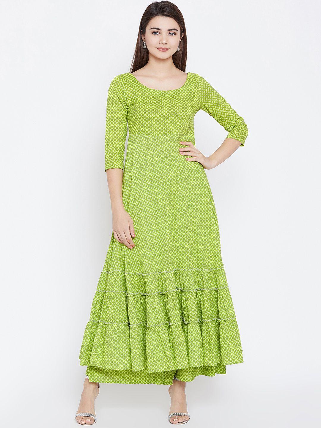 panit women green printed a-line kurta