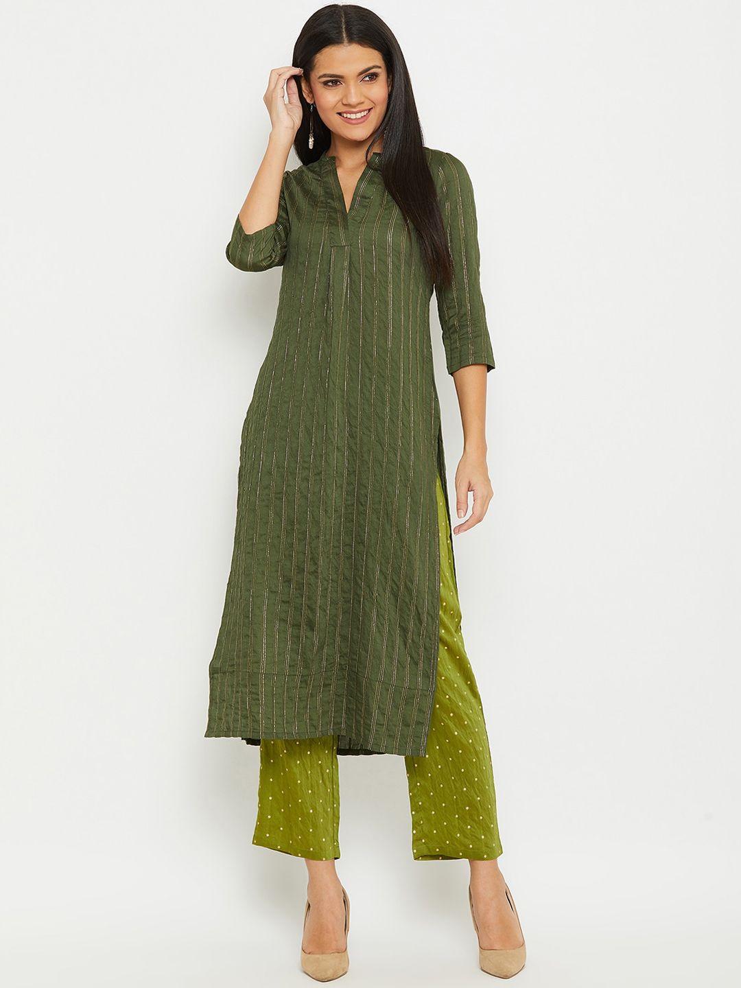 panit women green striped kurta with trousers