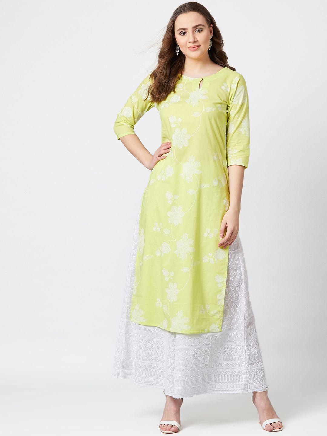 panit women lime green printed straight kurta