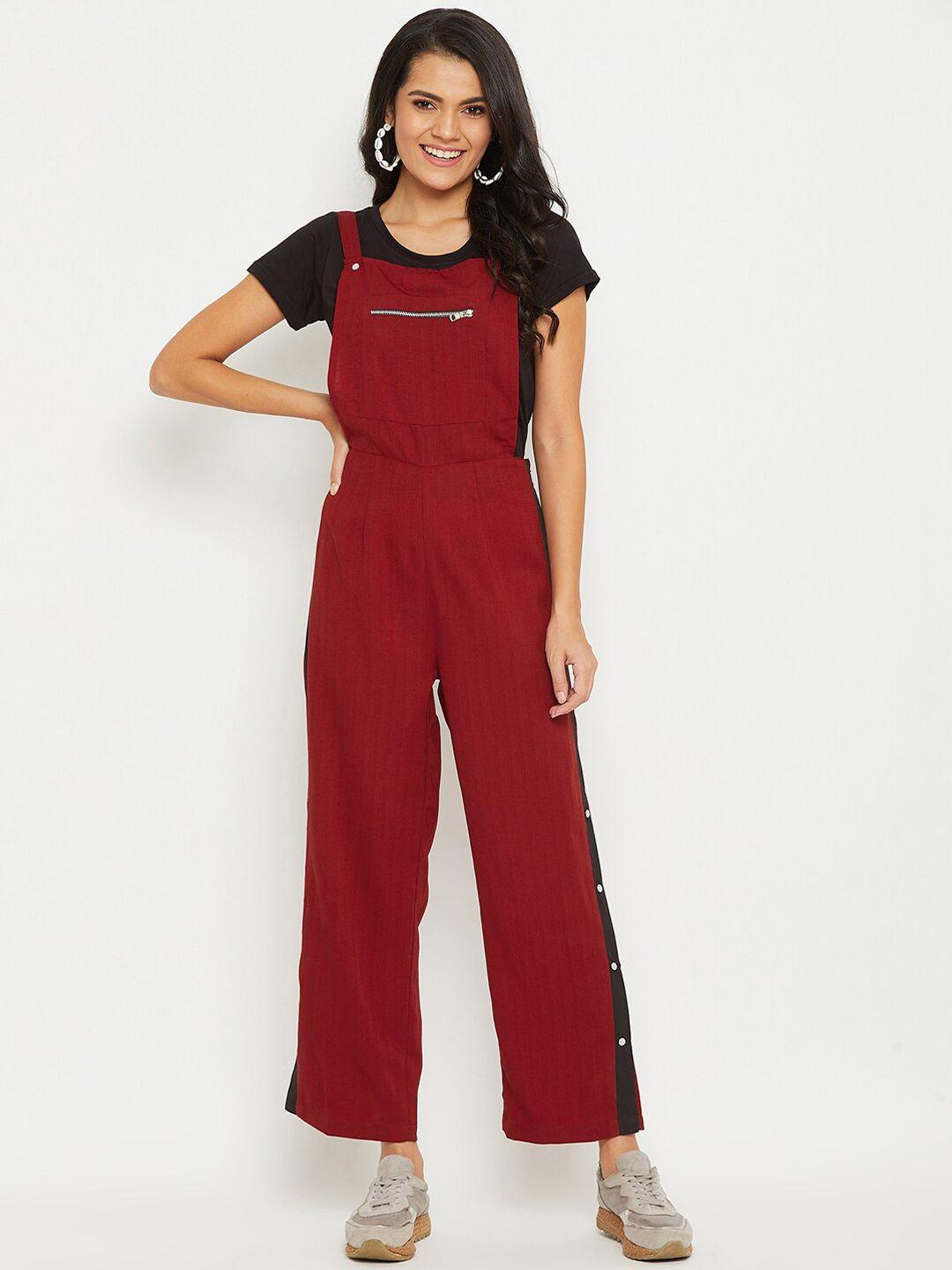 panit women maroon solid straight leg dungarees