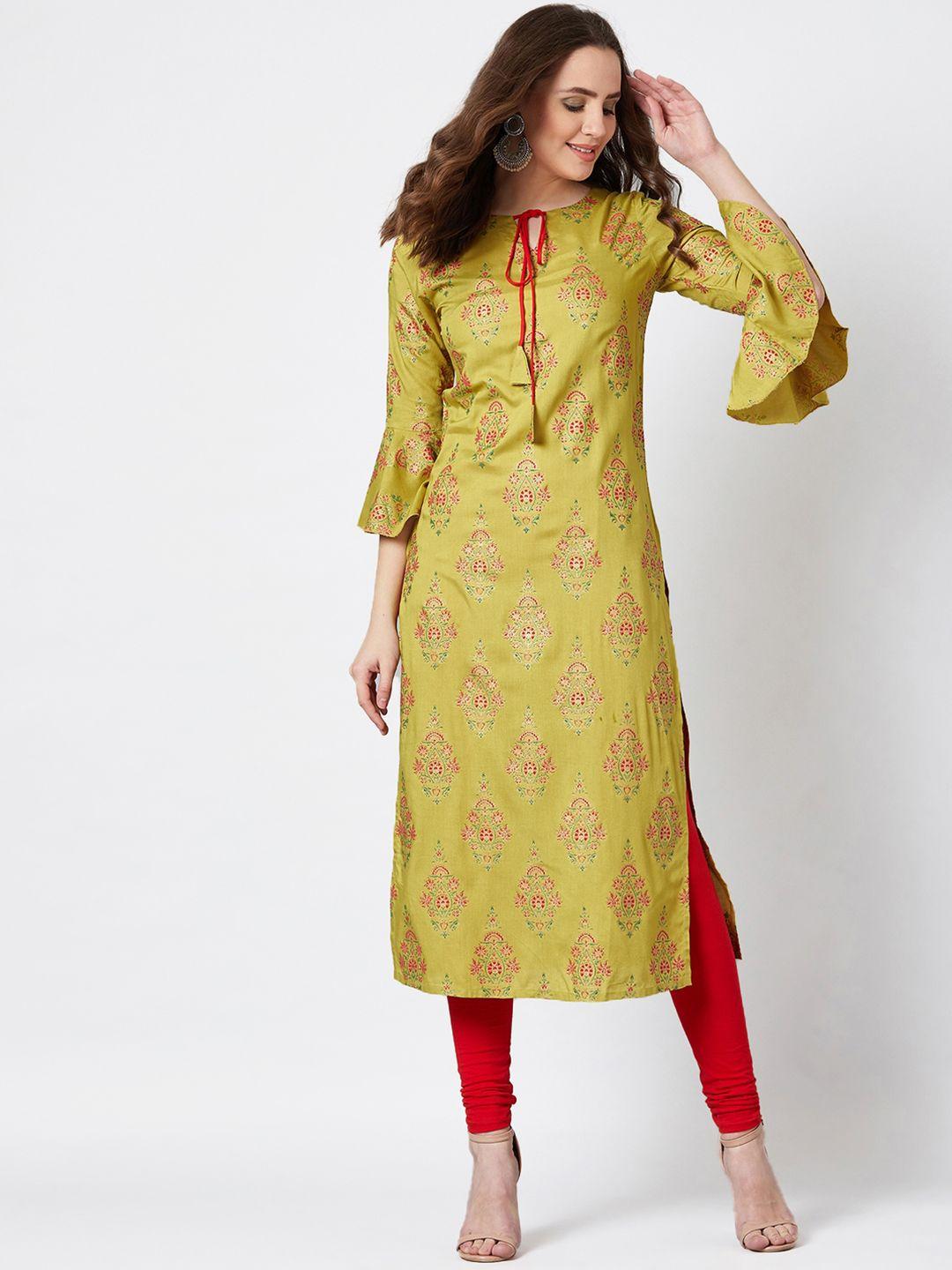 panit women mustard yellow printed a-line kurta