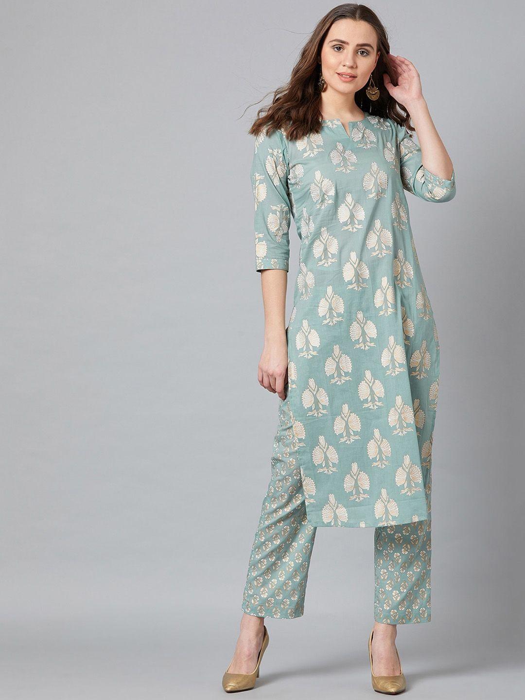 panit women notched neck ethnic motifs printed kurta with trousers