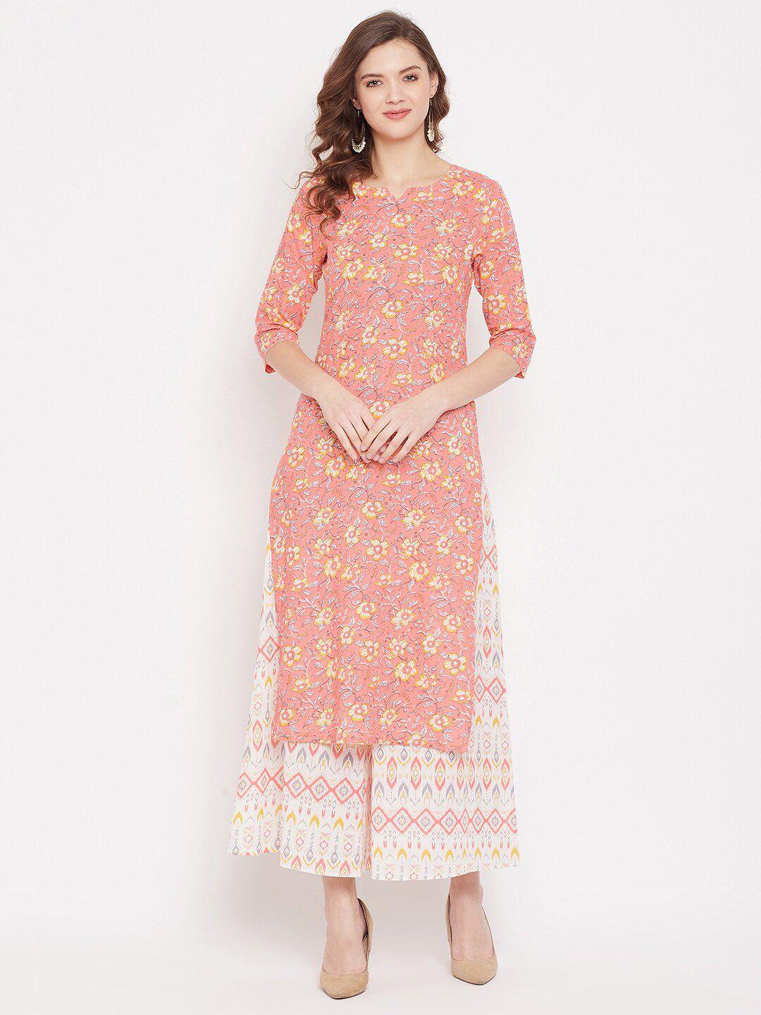 panit women peach-coloured floral printed pure cotton kurta with palazzos