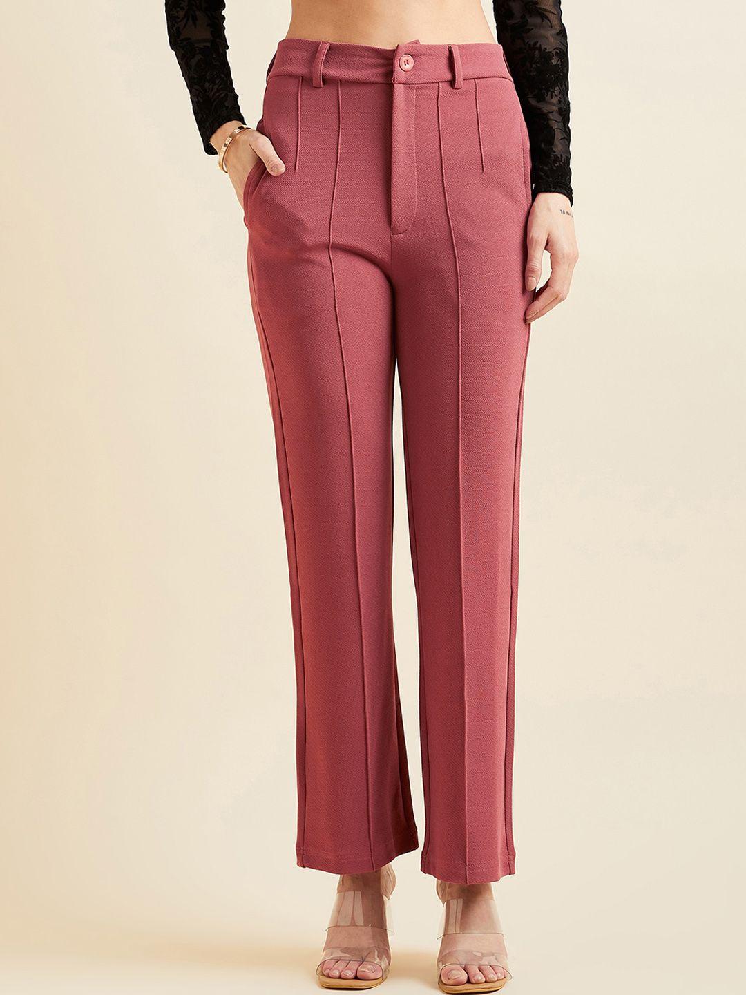 panit women pink relaxed straight leg straight fit high-rise wrinkle free trousers