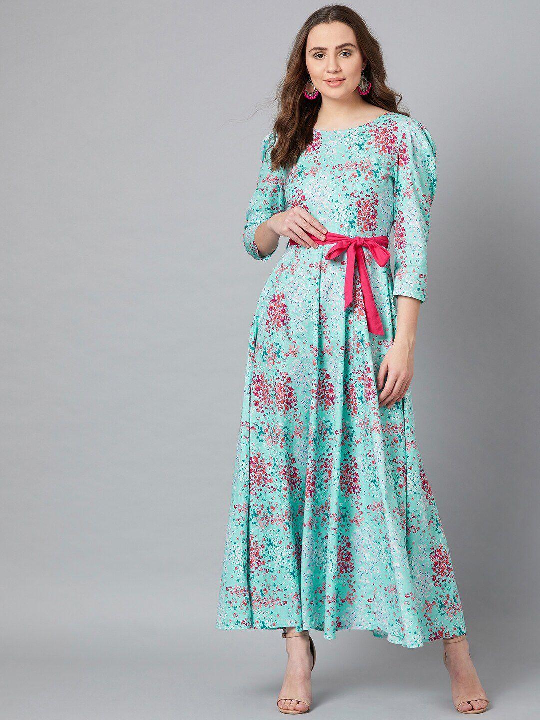 panit women sea green floral printed viscose rayon maxi dress