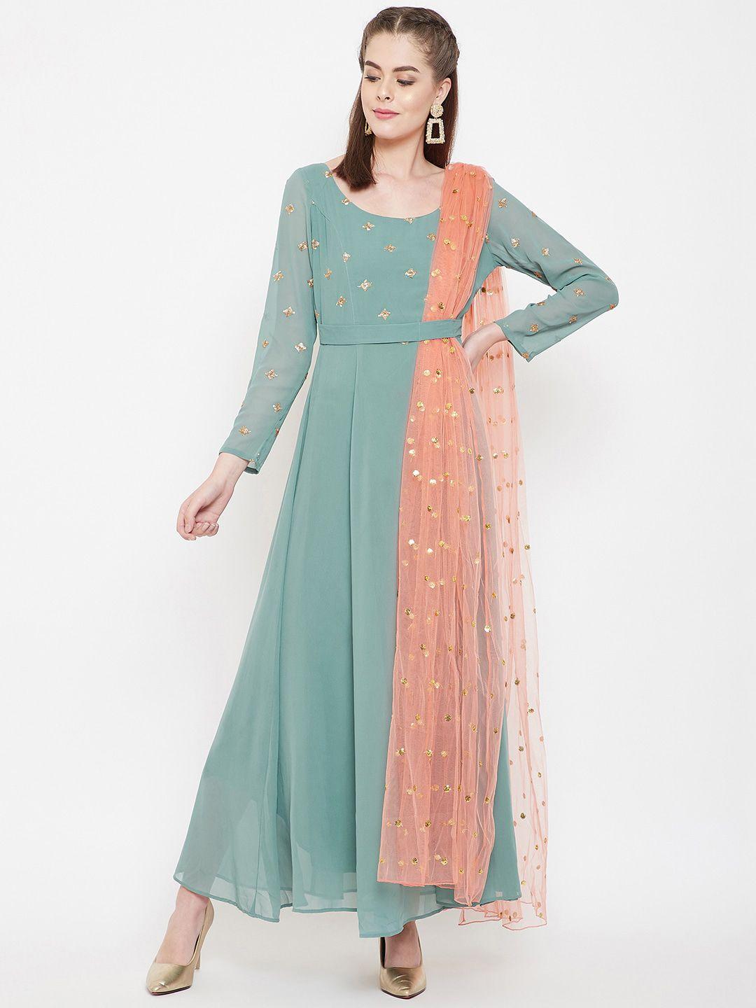 panit women teal blue embellished anarkali kurta