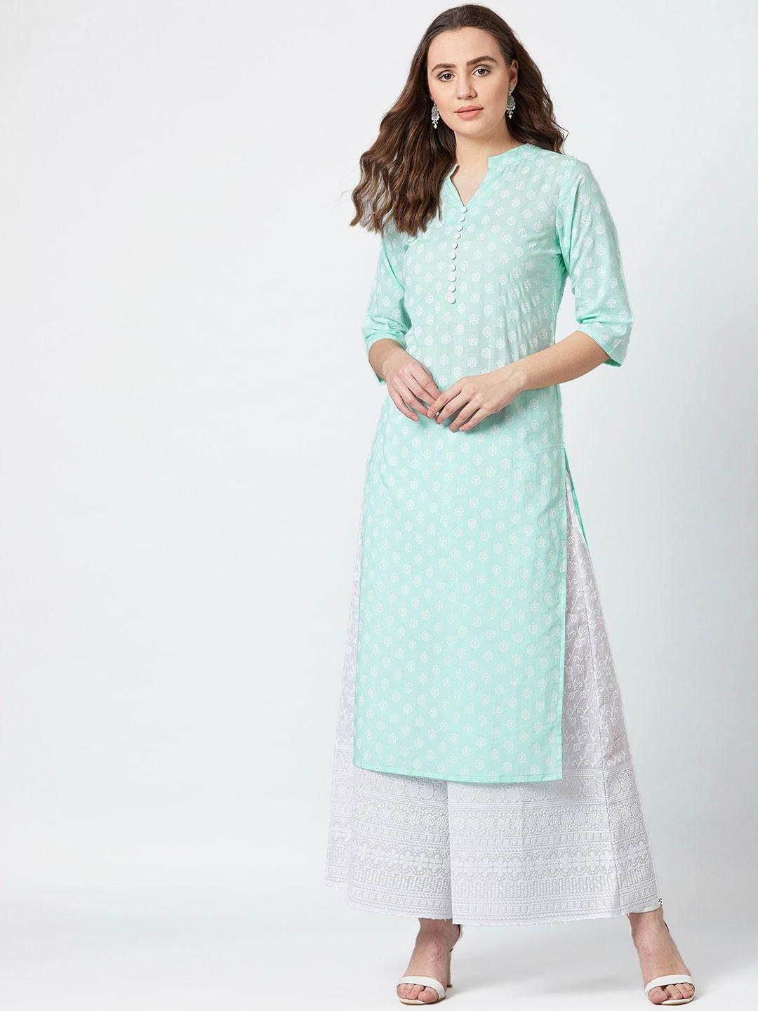 panit women turquoise blue printed straight kurta