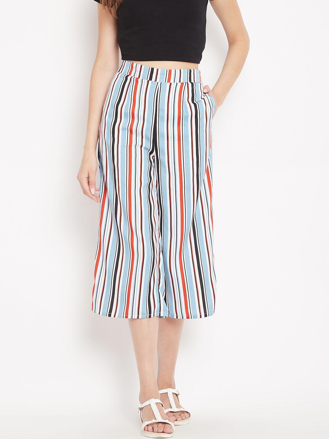 panit women white & blue loose fit striped culottes