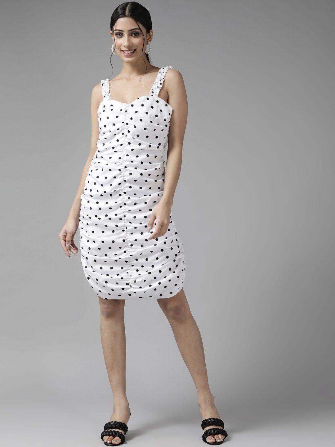 panit women white crepe sleeveless polka dot bodycon dress