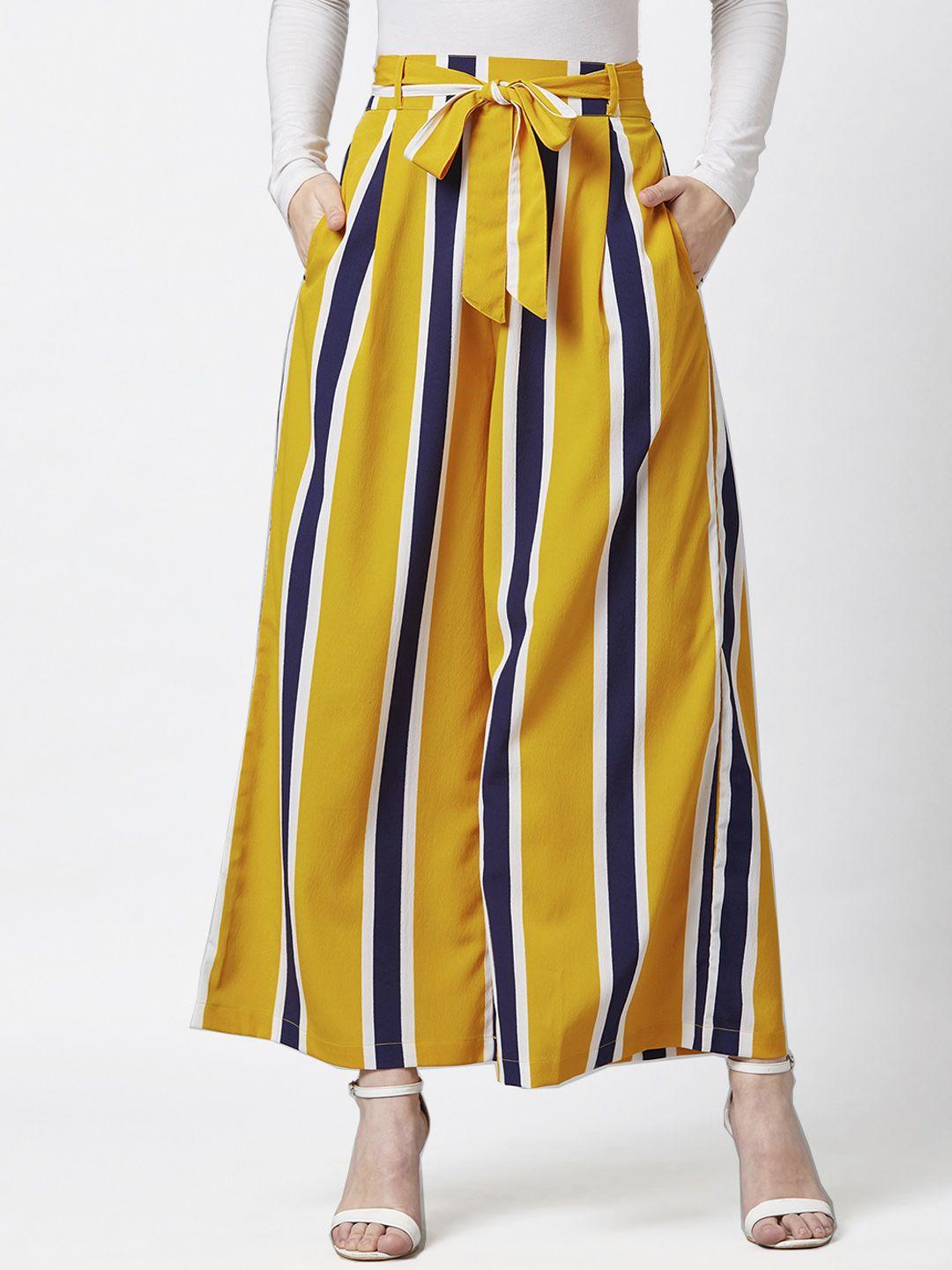 panit women yellow & blue relaxed loose fit striped culottes