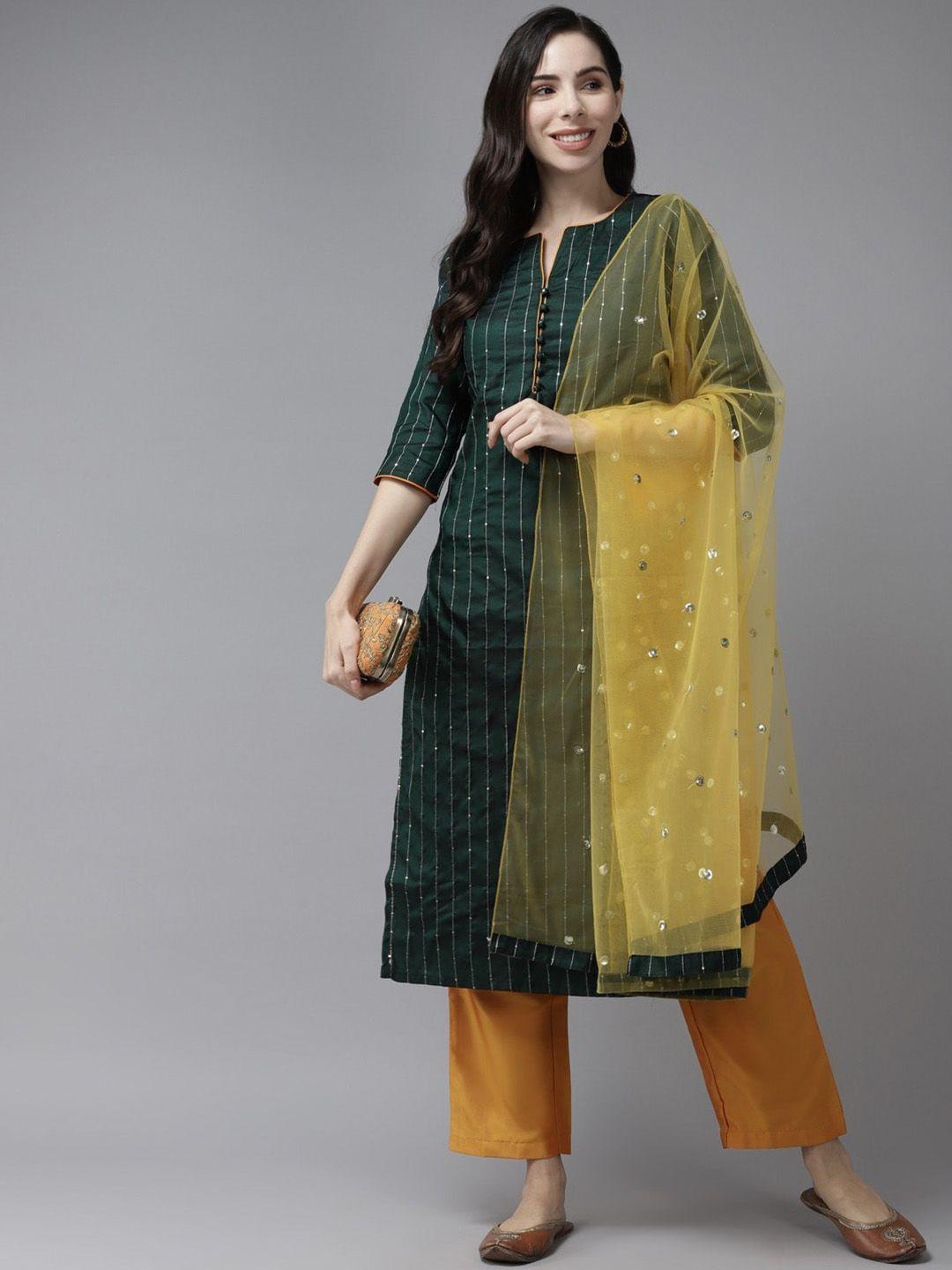 panit woven design sequinned notch collar kurta with trousers & dupatta