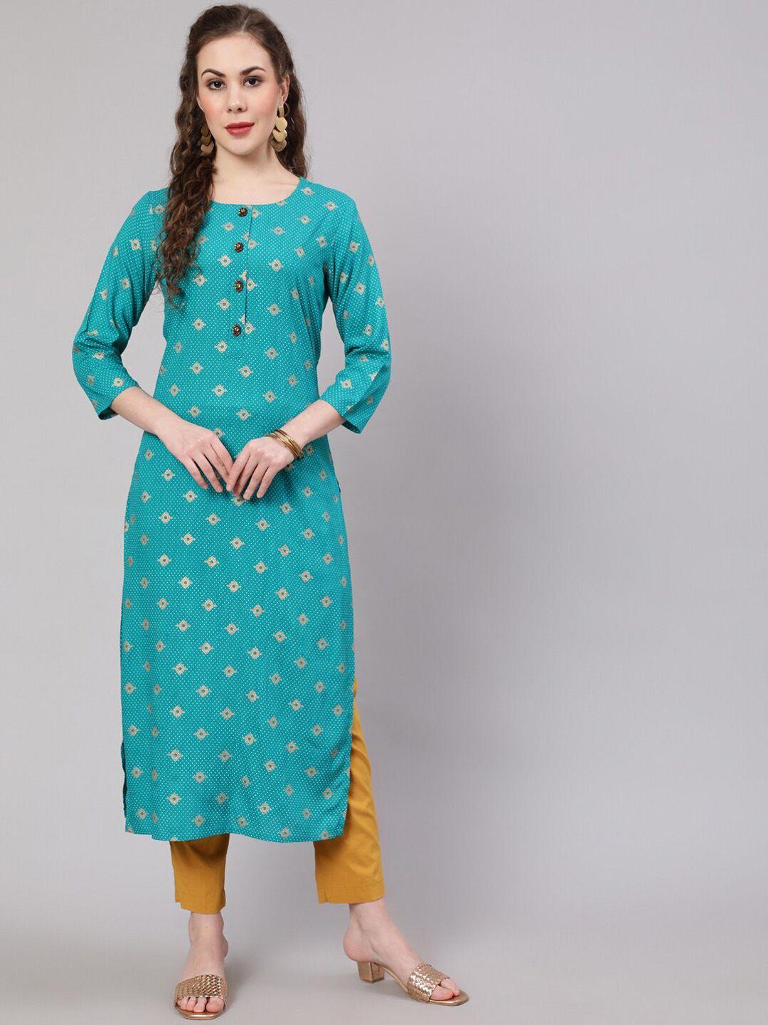 pankvi  ethnic motifs foil printed straight kurta