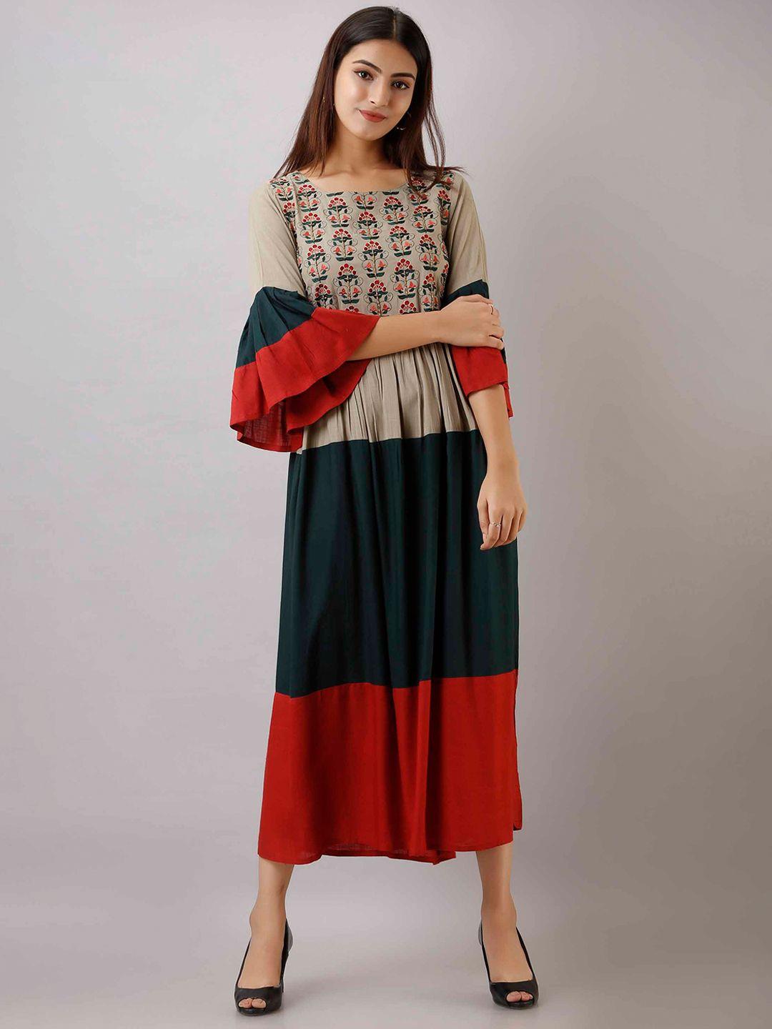 pankvi colourblocked bell sleeve fit & flare dress
