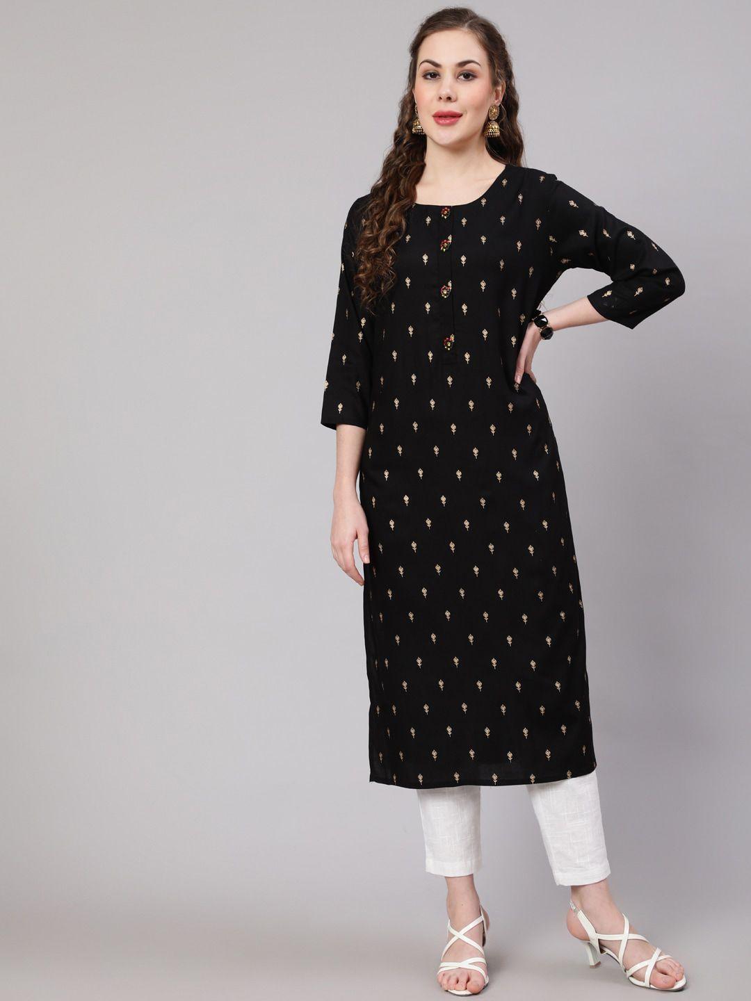 pankvi ethnic motif printed foil print straight kurta