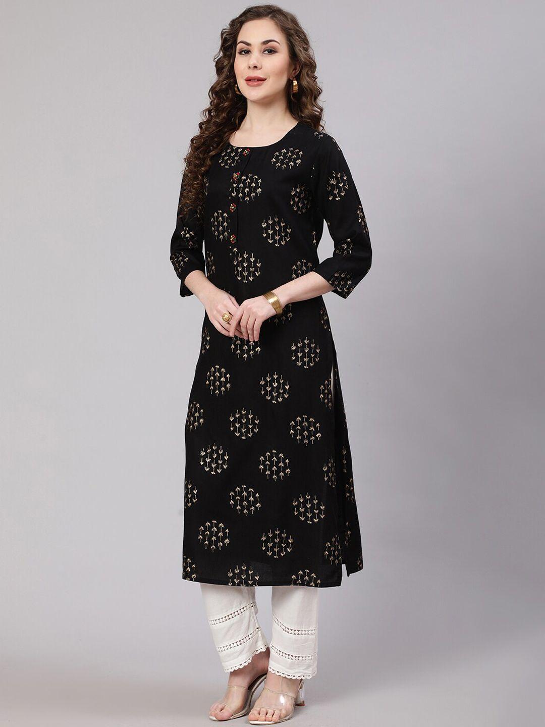 pankvi ethnic motifs printed foil print straight kurta