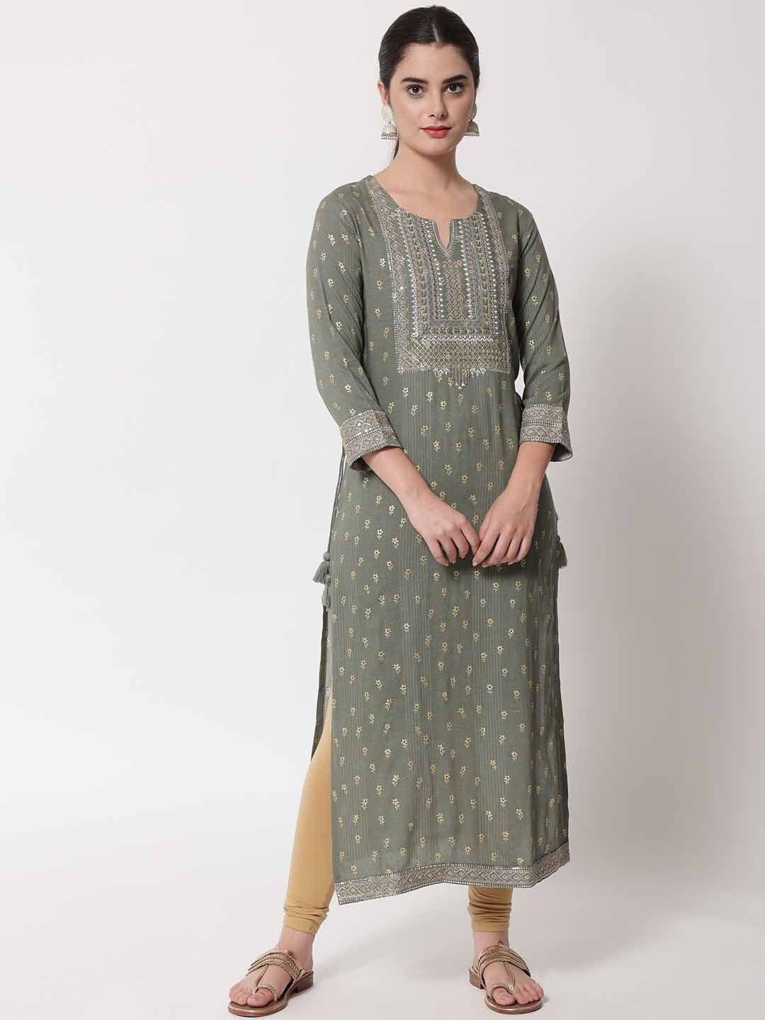 pankvi floral printed thread work kurta