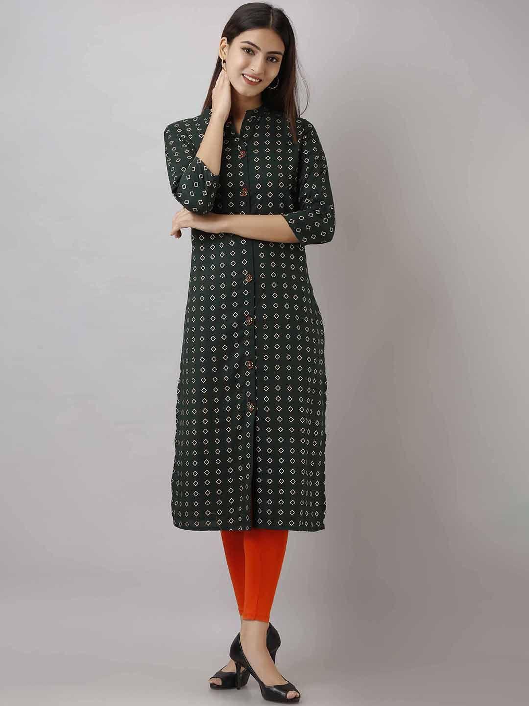 pankvi geometric printed mandarin collar straight kurta