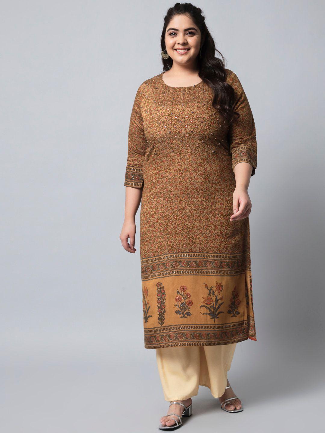 pankvi plus size floral printed beads and stones pure silk kurta