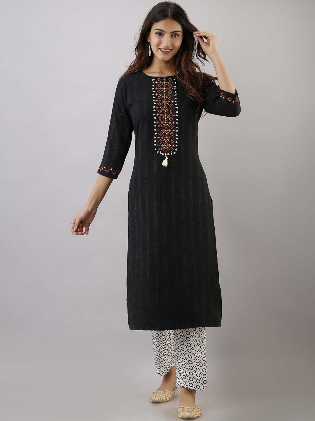 pankvi straight embroidered kantha work kurta with trousers