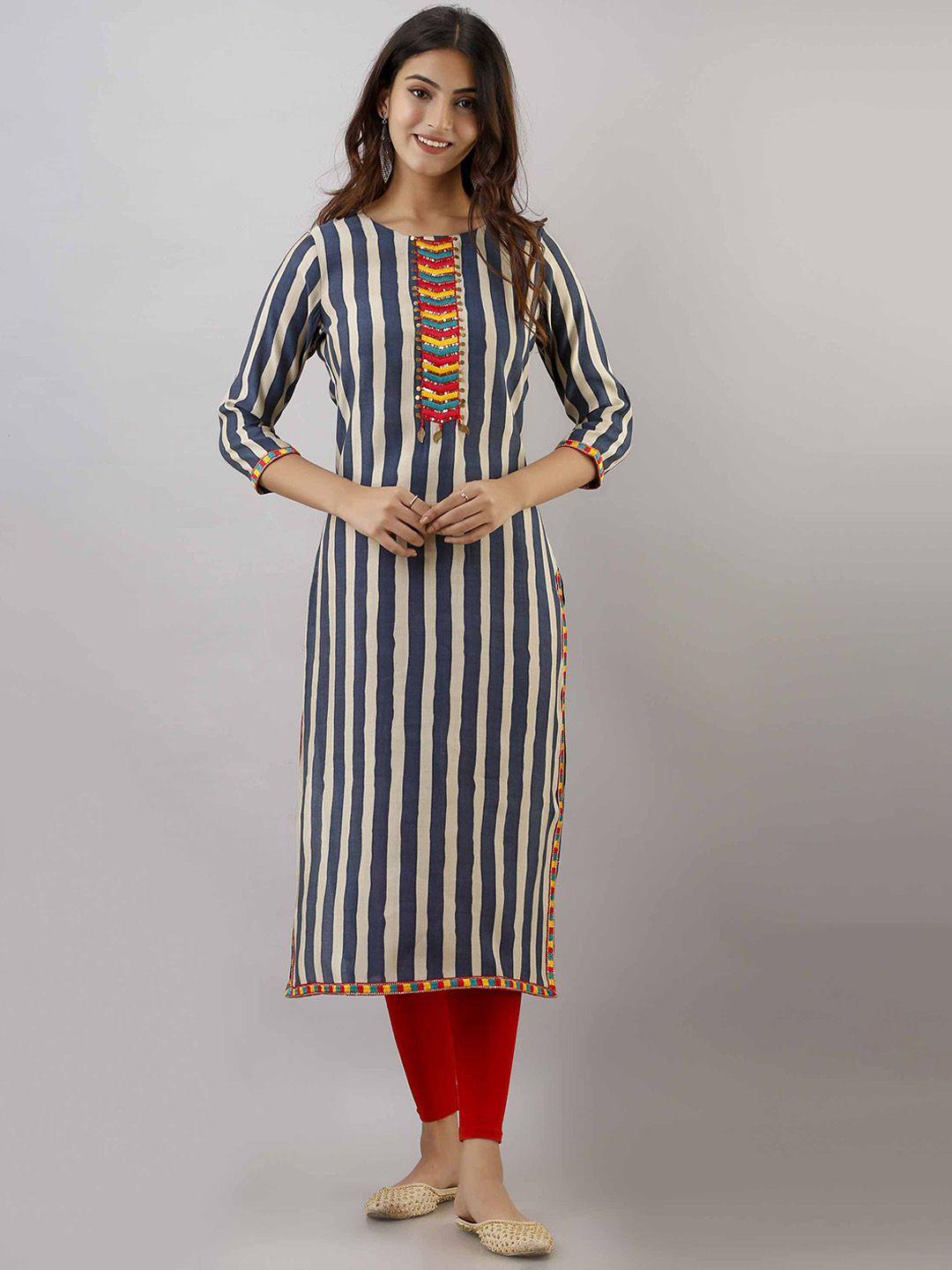 pankvi striped sequinned straight kurta