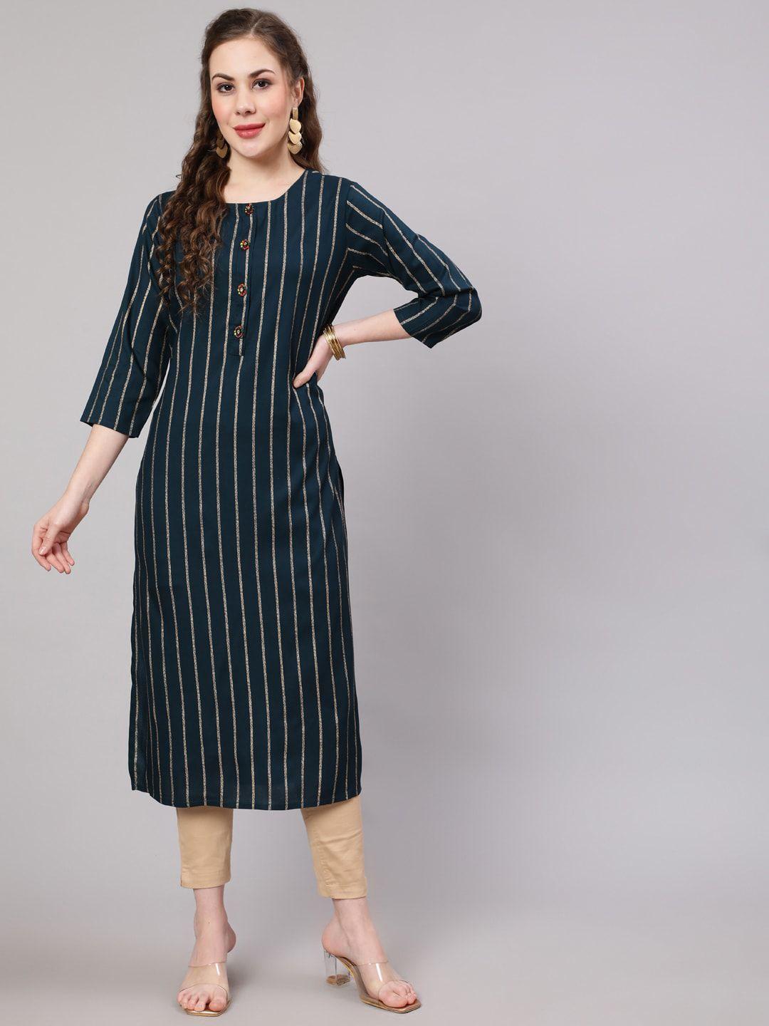 pankvi striped straight foil print kurta