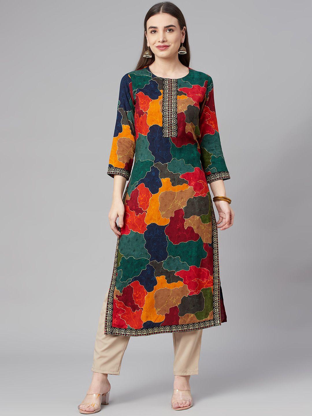 pankvi women multicoloured floral printed kurta