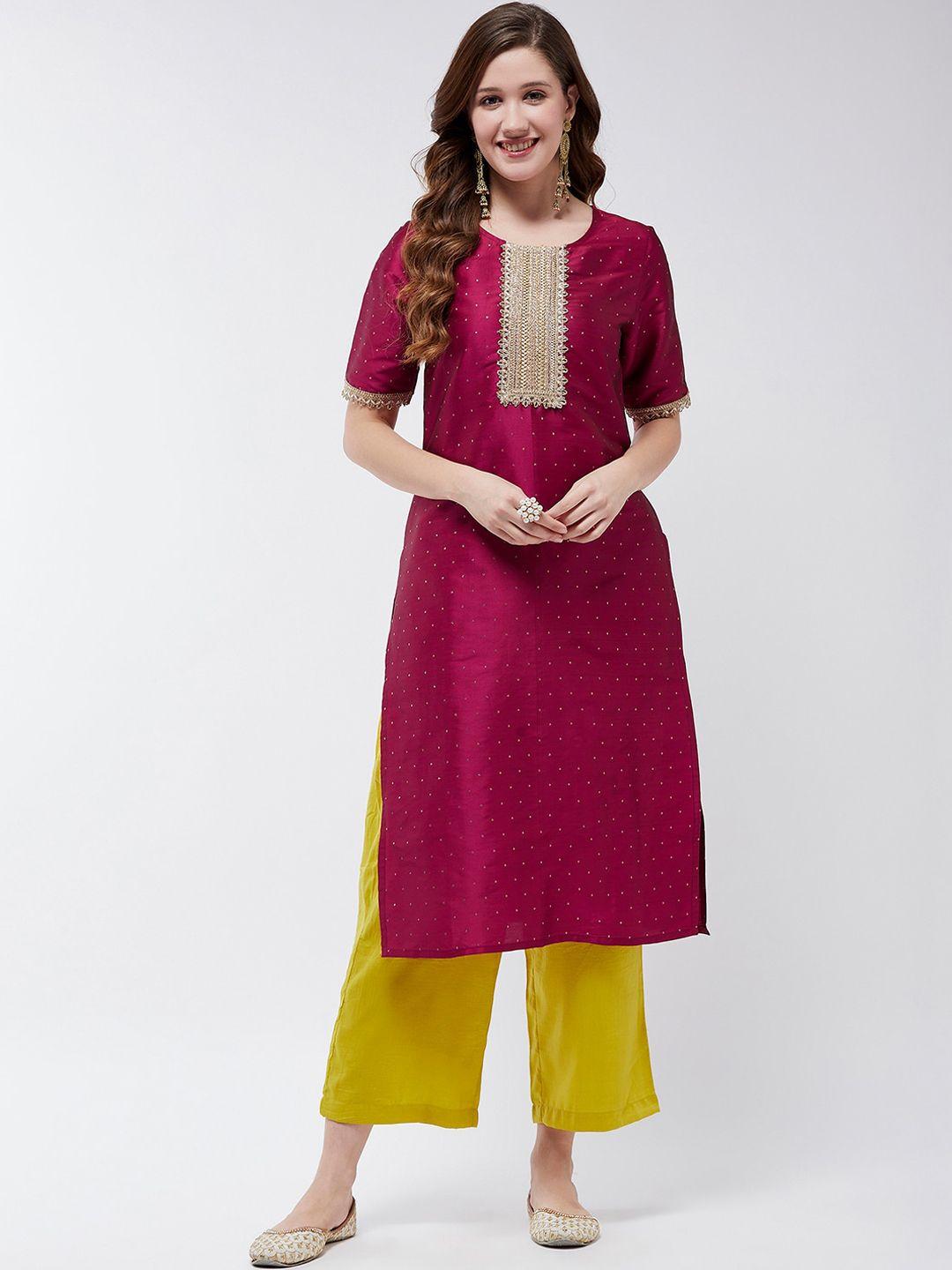 pannkh embroidered thread work art silk straight kurta with trousers