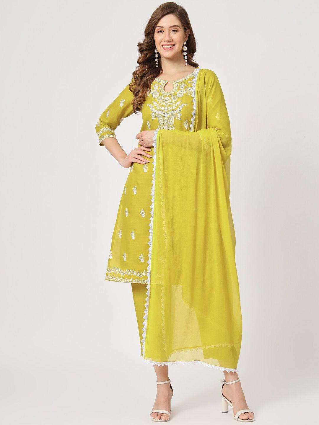 pannkh ethnic motifs embroidered thread work kurta with trousers & with dupatta