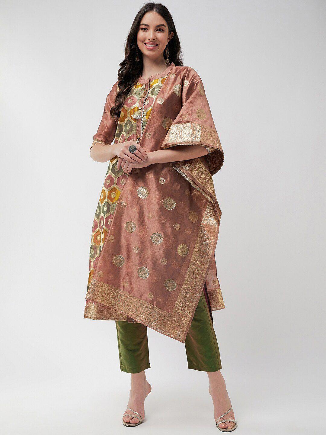 pannkh ethnic motifs woven design jaquard kurta with trousers & with dupatta