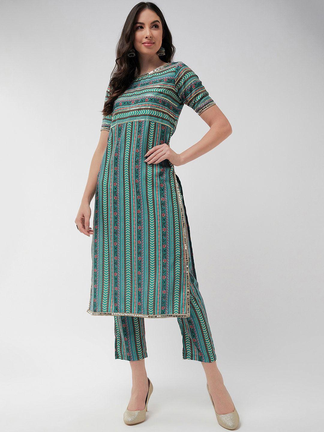 pannkh  striped boat neck sequinned kurta