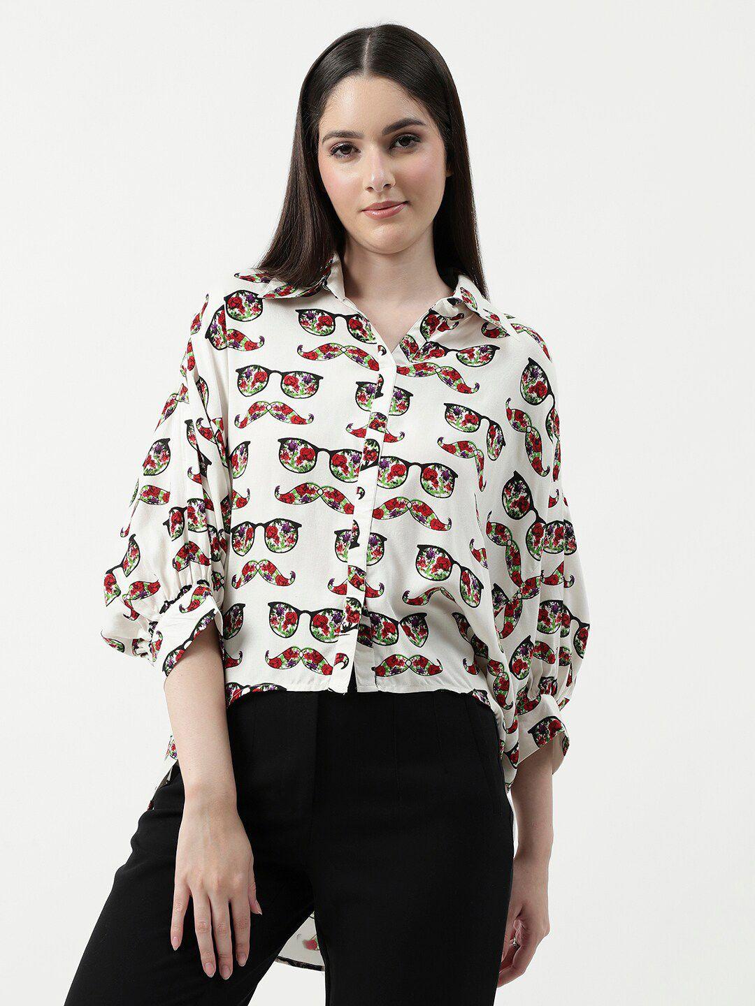 pannkh conversational printed high-low shirt style top