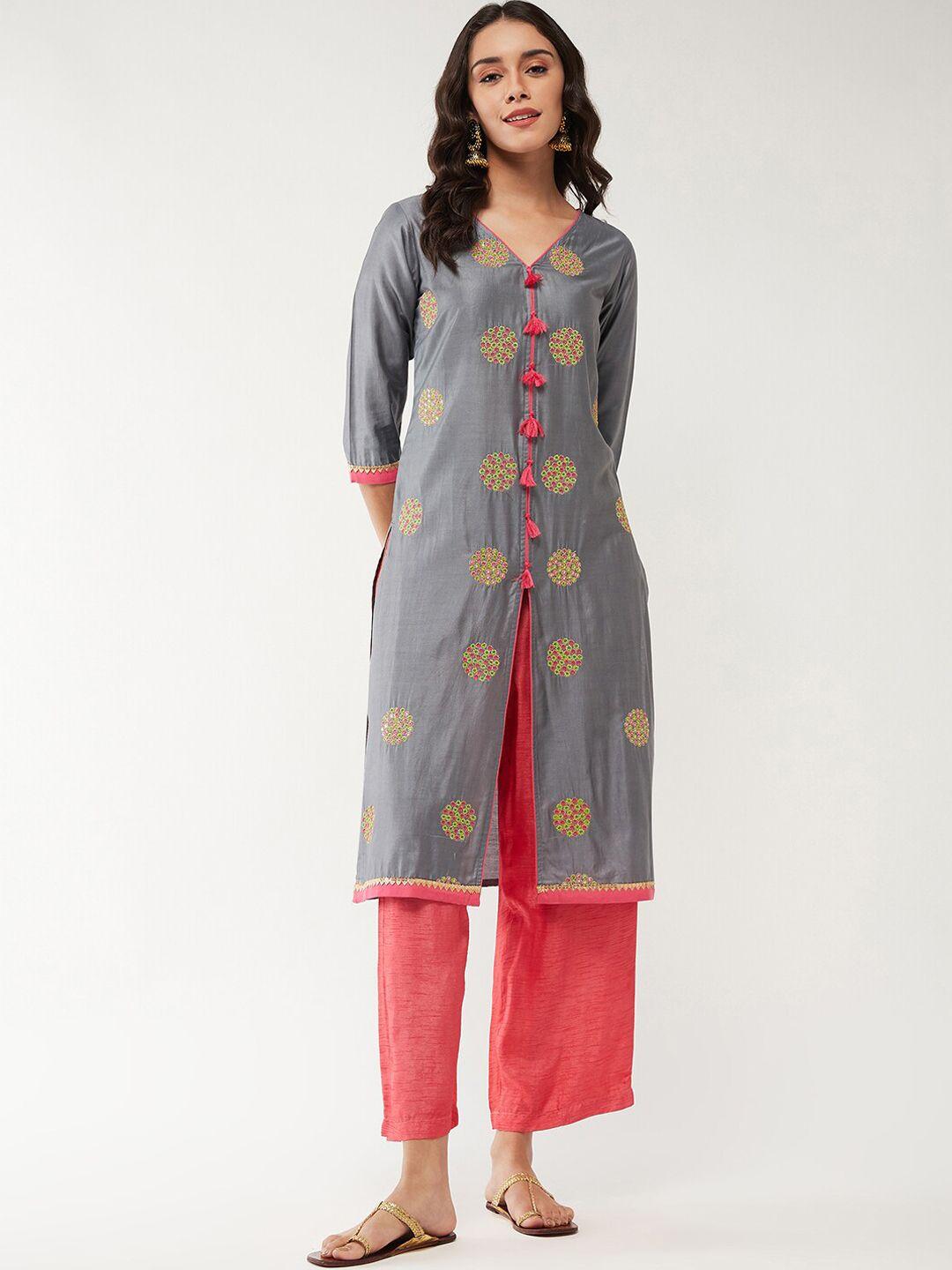 pannkh ethnic motifs embroidered thread work straight kurta
