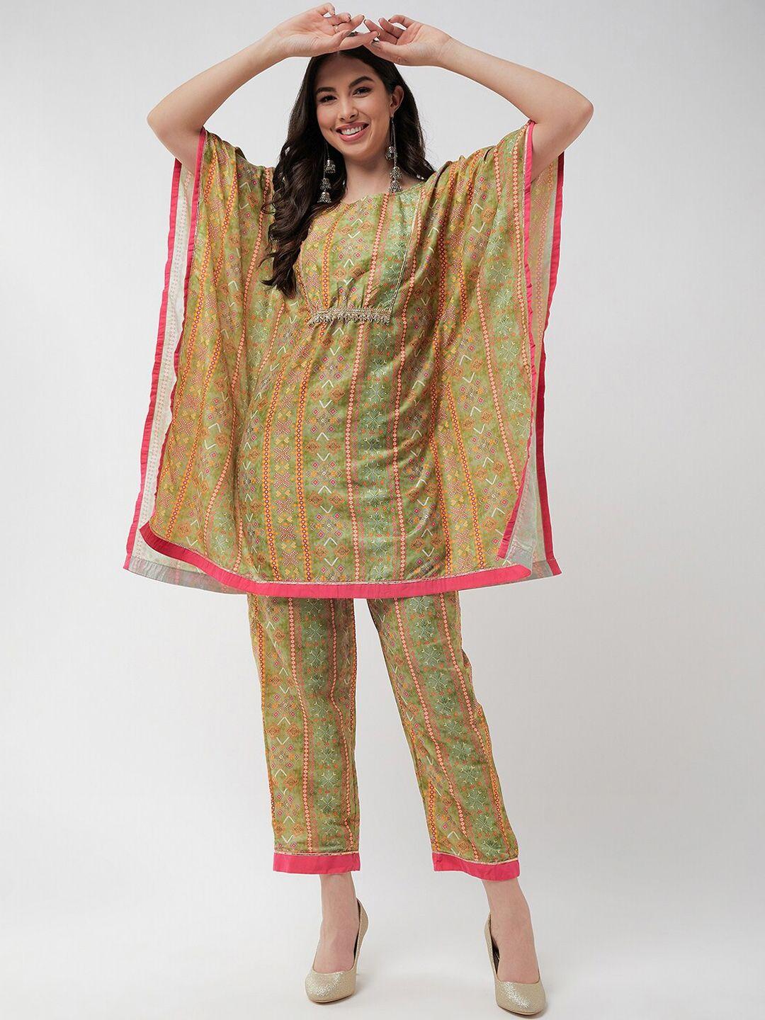 pannkh ethnic motifs printed flared sleeves kaftan kurta with trousers