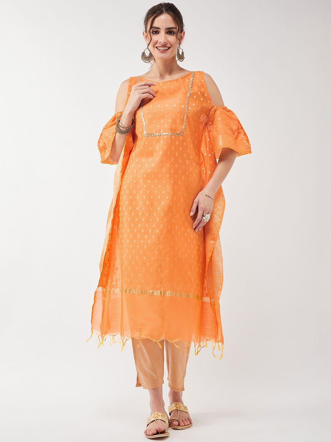 pannkh ethnic motifs woven design cold-shoulder sleeves gotta patti kaftan kurta