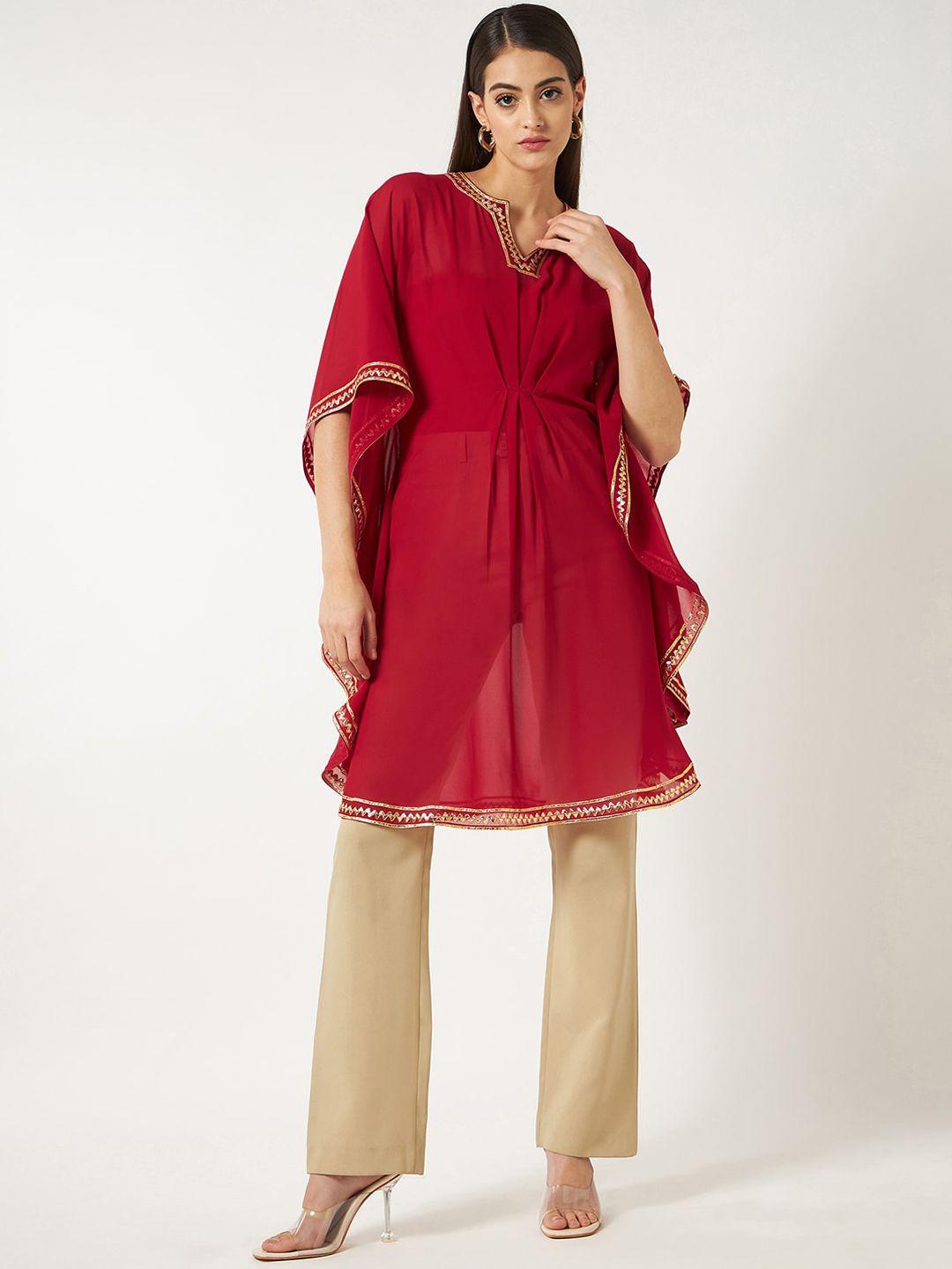 pannkh flared sleeves thread work georgette kaftan kurta