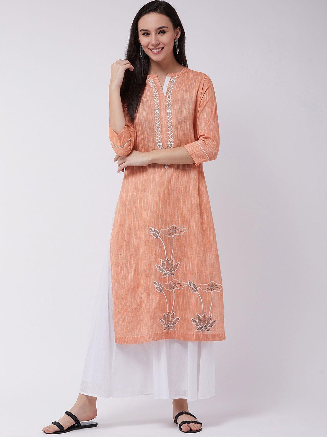 pannkh floral embroidered cotton kurta